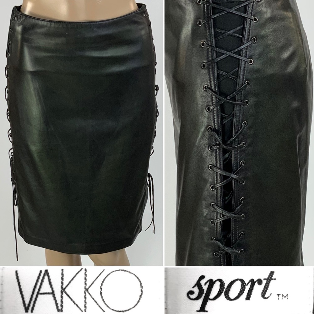 BNWOT VAKKO SPORT black leather lace up skirt